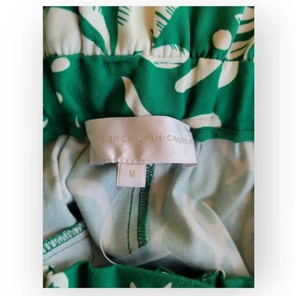 Anthropologie Corey Lynn Calter Green White Palm Print Paperbag Barrel Pants S/M - Picture 9 of 15